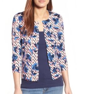 Halogen Cardigan 3/4 Sleeve Floral Stripes Sweater Viscose Sz xs